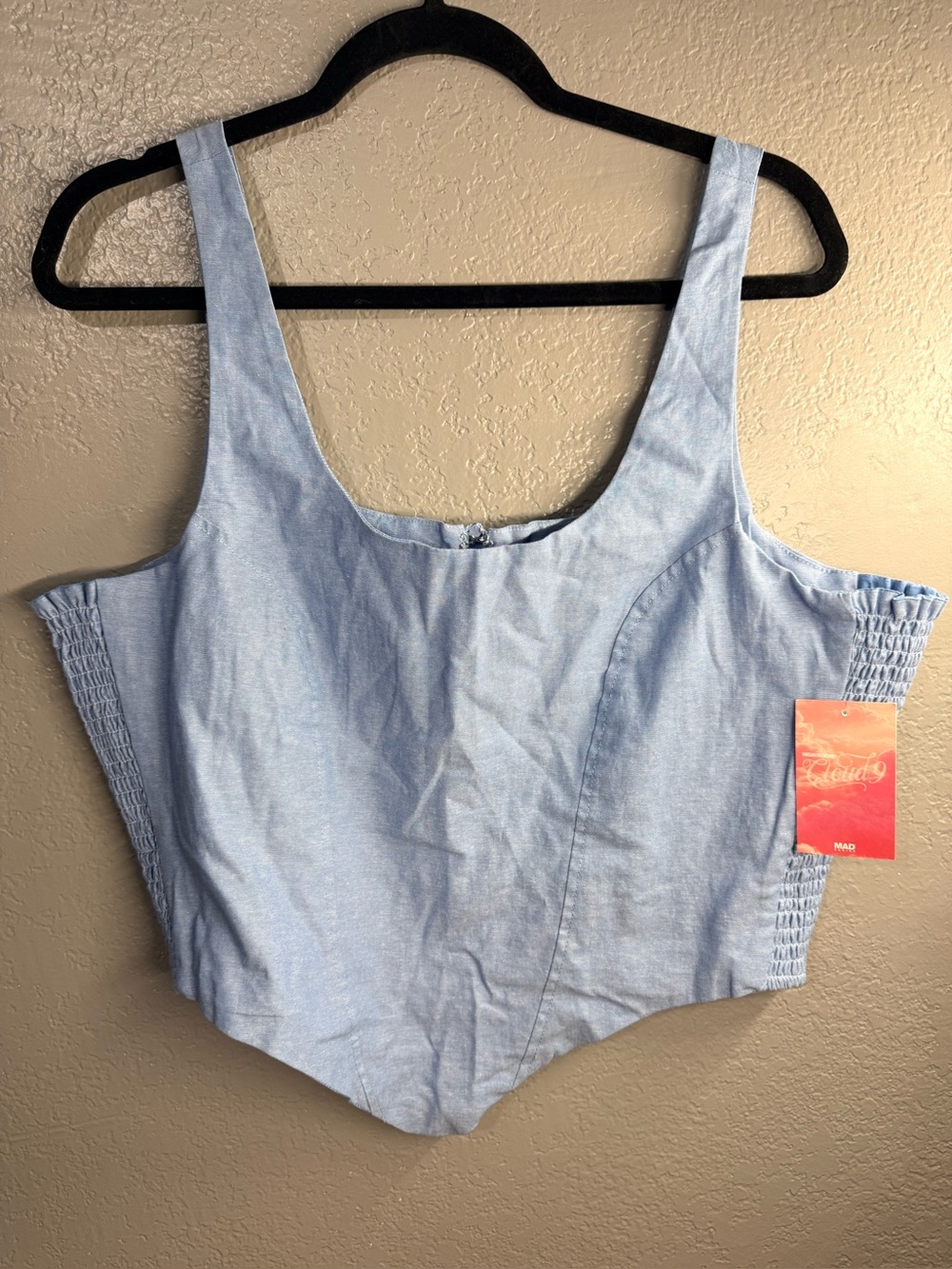 Megan Moroney - Cloud 9 Light Blue Chambray Cropped Tank Top